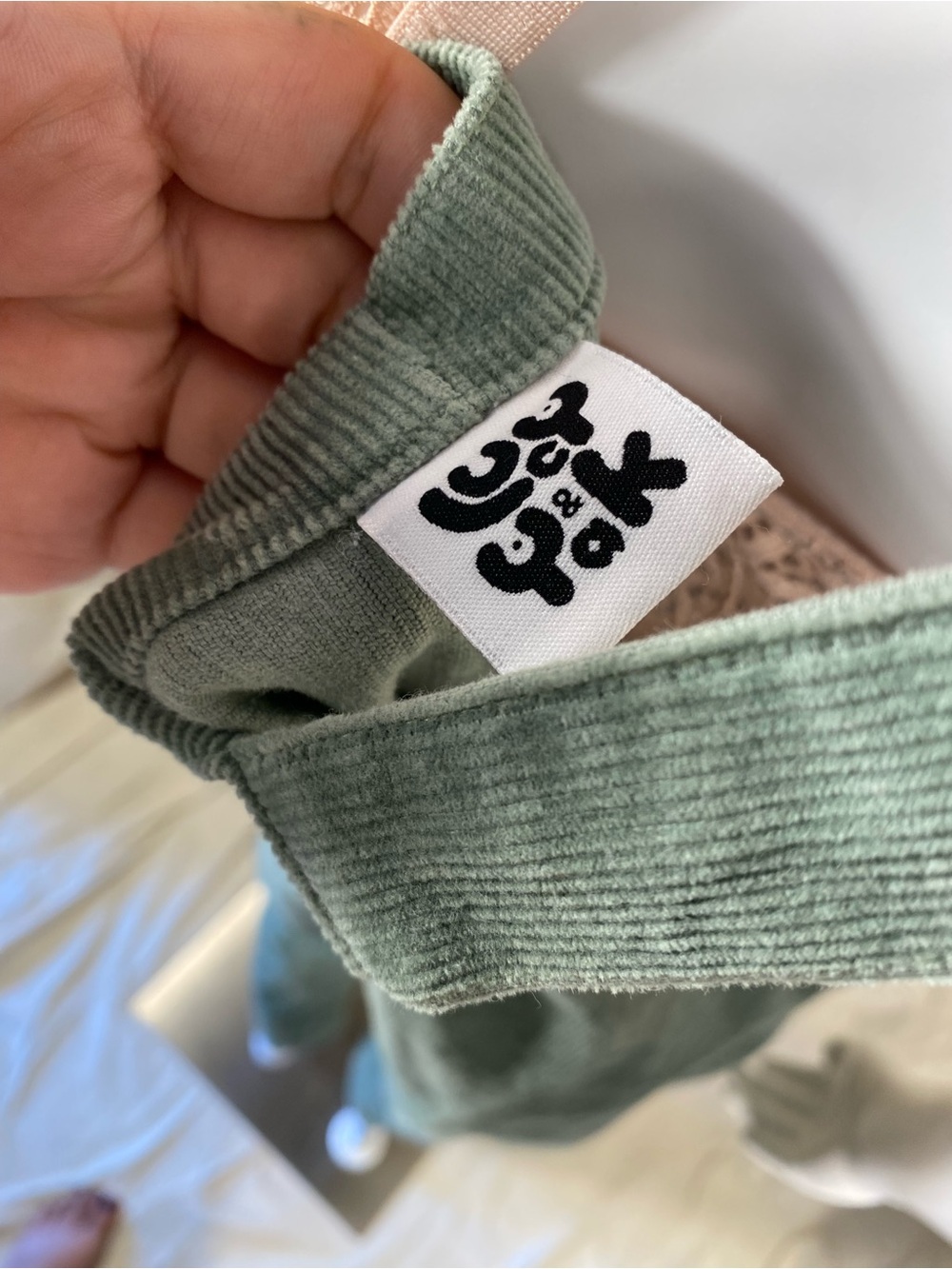Lucy & Yak Original Corduroy Dungarees in Sage Green - Picture 5 of 6